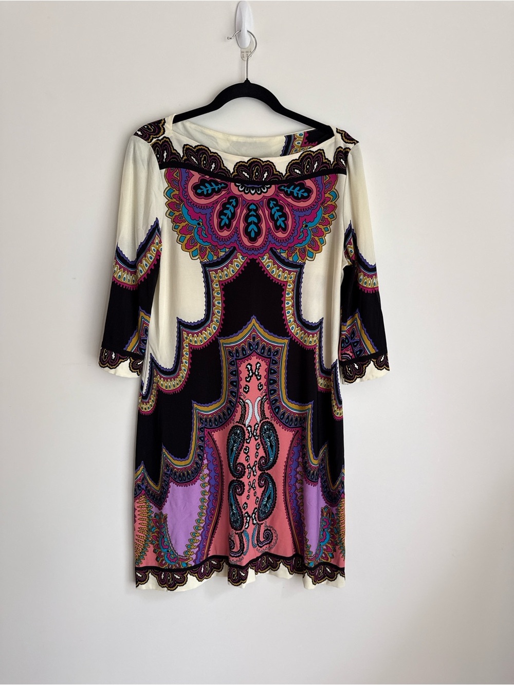 Morgan McFeeters Cream Shift Dress with Pink, Purple & Black Paisley